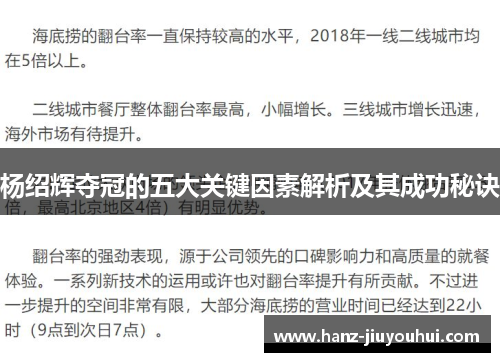 杨绍辉夺冠的五大关键因素解析及其成功秘诀